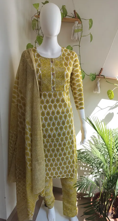 Cotton Mix Salwar Set - Light Green